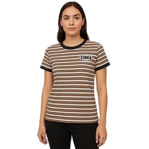 FADED ROSE‎ Striped "Vibes" T-Shirt Large